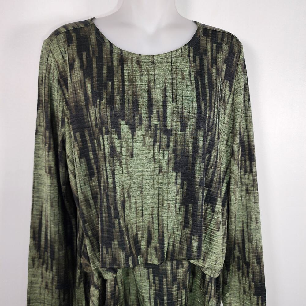 Clara Sun Woo Crinkle Pleat Blouson Overlay Side Tie Detail Top Small Olive Soft - Picture 3 of 10